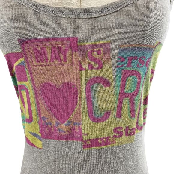 Steve Madden Small to Medium "Mad Crzy" Gray Tank Top Pink Yellow Blue Good - Picture 2 of 11